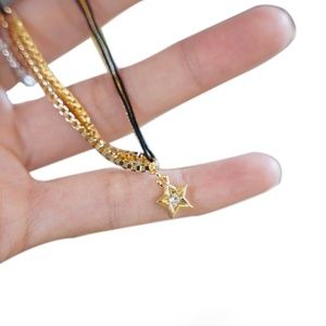 Black String Gold Star Pendant Necklace